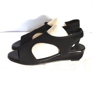 Stuart Weitzman Black Wedge Fabric Sandals - Spain
